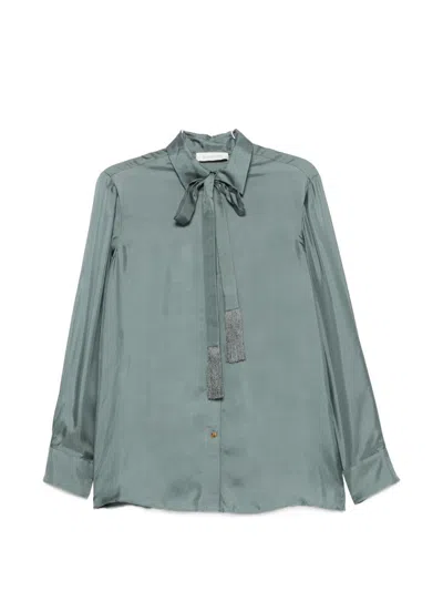 Zimmermann Silk Shirt Long Sleeves Pussy Bow Tassels In Blue