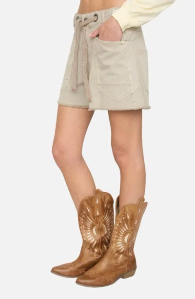 Joa J.o.a. Drawstring Denim Shorts In Neutral