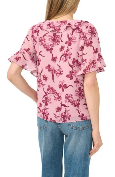 Cece Print Ruffle Top In Pink