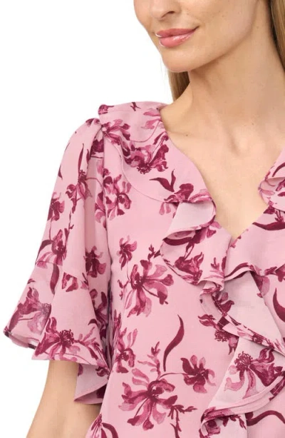 Cece Print Ruffle Top In Pink