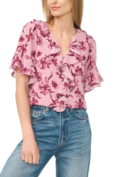 Cece Print Ruffle Top In Pink