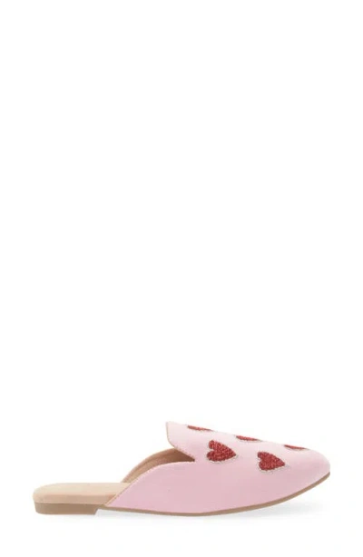 Fuchsia Heart Velvet Flat Mule In Multi