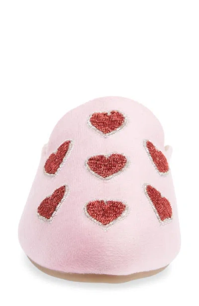 Fuchsia Heart Velvet Flat Mule In Multi
