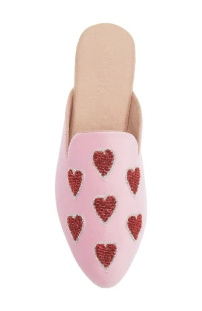 Fuchsia Heart Velvet Flat Mule In Multi