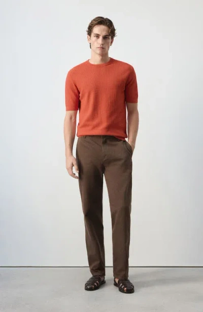 Mango Waffle Knit T-shirt In Orange