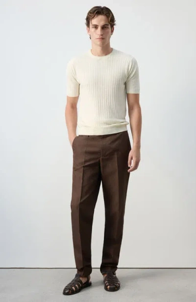 Mango Linen Blend Rib T-shirt In White