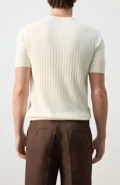 Mango Linen Blend Rib T-shirt In White