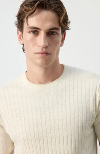 Mango Linen Blend Rib T-shirt In White