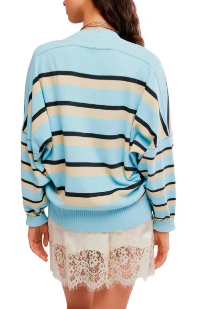 Free People Striped Alma Pullover Sweatshirt In Blue