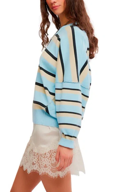 Free People Striped Alma Pullover Sweatshirt In Blue