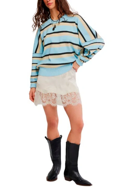 Free People Striped Alma Pullover Sweatshirt In Blue