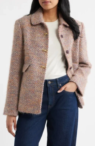Cece Short Swing Bow Buttons Wool-blend Jacket In Mauve/ Gold