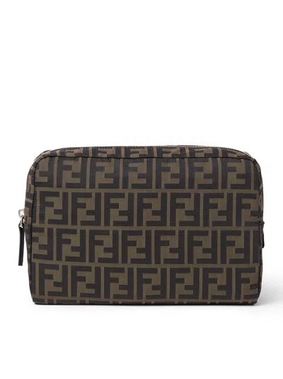 Fendi Medium Vanity Case With Central Zippered Compartment In Brown