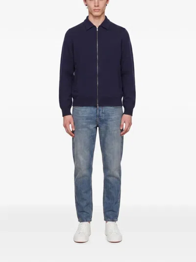 Lardini Wool-blend Zip-up Overshirt In Blue