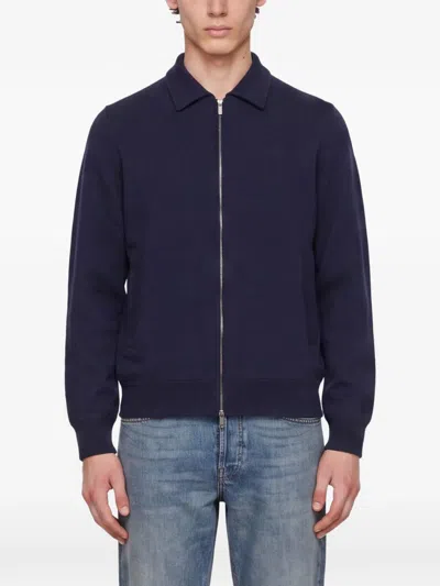 Lardini Wool-blend Zip-up Overshirt In Blue