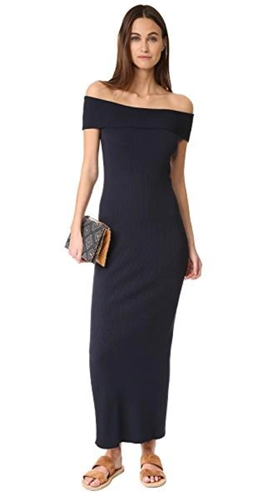 Shop 525 America Rib Off Shoulder Maxi Dress In Navy