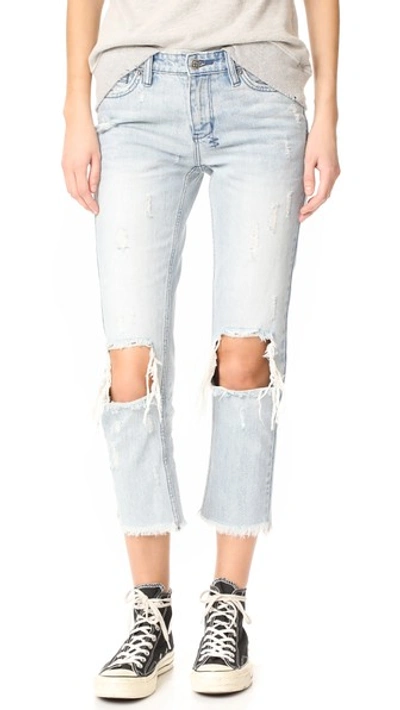 Ksubi Straight N Narrow Ripped Knee Jeans In Blow Out Blue
