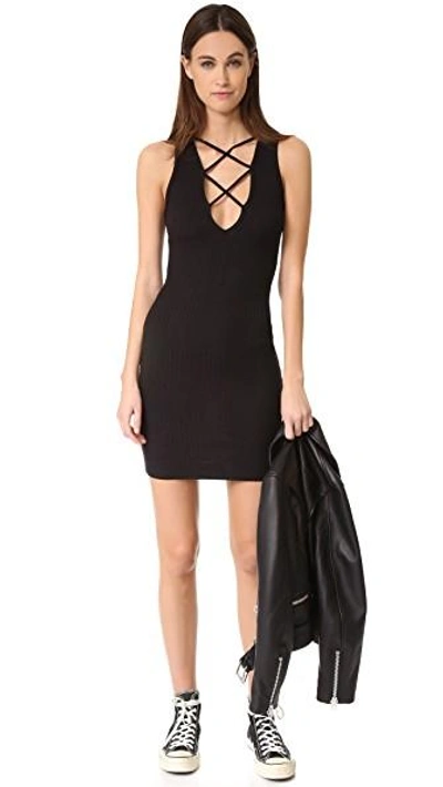 Shop Lna Lace Up V Dress In Black
