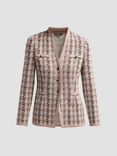 Misook Tailored Houndstooth Tweed Knit Jacket In Gray