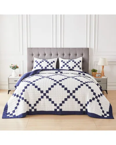 Melange Mélange Home Single Irish Chain Patchwork Quilt Set In Blue