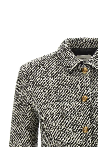 Versace Wool Boucle Jacket Contrast Buttons Cropped In Multi