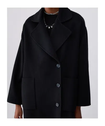 Liu •jo Long Oversized Wool Coat In Black