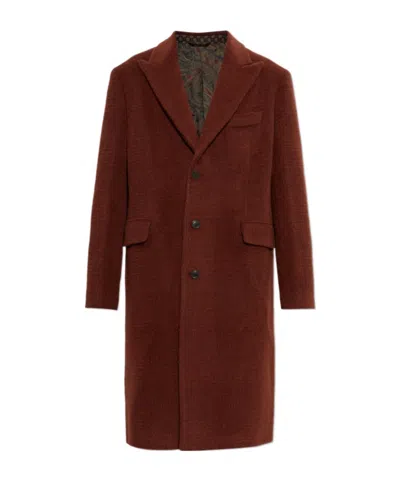 Etro Check-texture Coat In Burgundy
