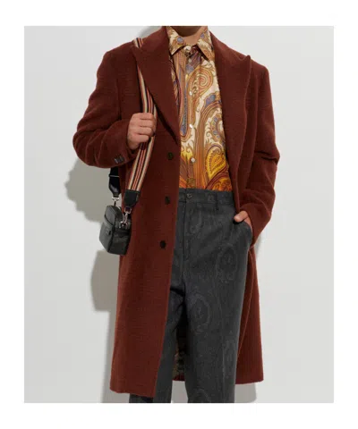 Etro Check-texture Coat In Burgundy