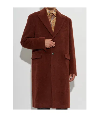 Etro Check-texture Coat In Burgundy