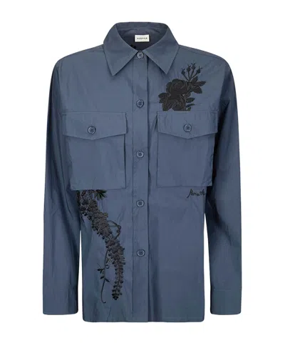 P.a.r.o.s.h Ninja Floral-embroidered Shirt In Blue