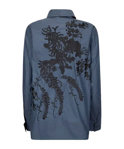 P.a.r.o.s.h Ninja Floral-embroidered Shirt In Blue