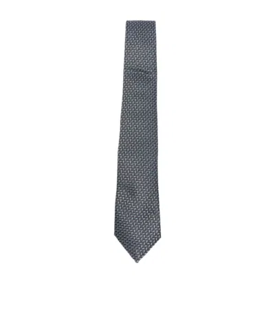 Giorgio Armani Chevron-patterned Silk Tie In Gray