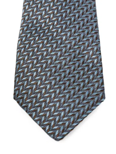 Giorgio Armani Chevron-patterned Silk Tie In Gray