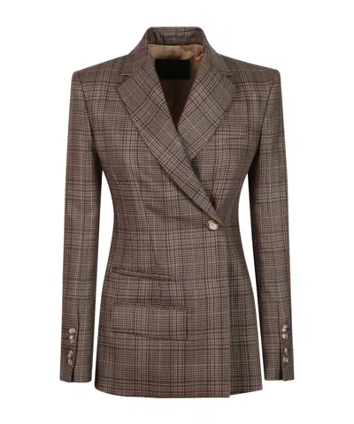 Dondup Check-pattern Double-breasted Jacket In Brown