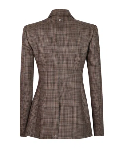 Dondup Check-pattern Double-breasted Jacket In Brown