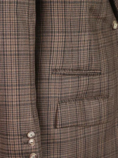 Dondup Check-pattern Double-breasted Jacket In Brown