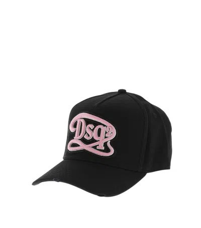 Dsquared2 Logo-embroidered Distressed Baseball Cap In Black