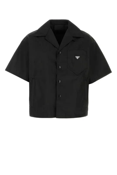 Prada Short Sleeve Collared Jacket Front Pocket In Black