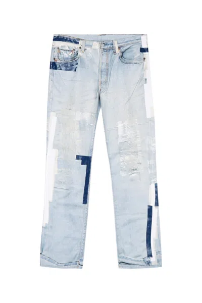 Acne Studios Denim Straight Jeans Distressed Patchwork Five Pocket In Blue