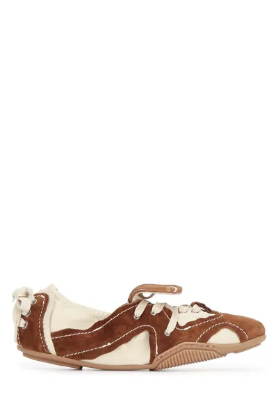 Acne Studios Bilaria Lace-up Suede And Leather Ballet Flats In Multi