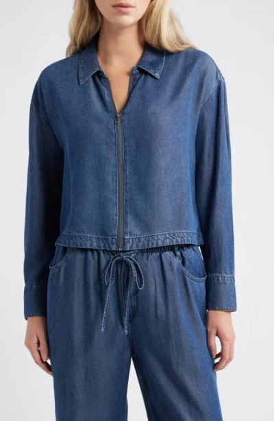 Cloth & Stone Zip Front Shacket In Blue