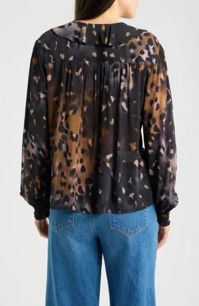 Cloth & Stone Ruffle Front Button Top In Multi