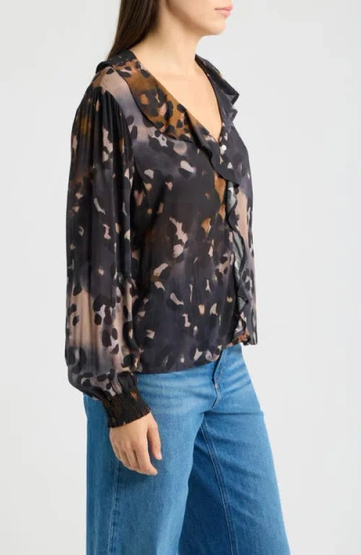 Cloth & Stone Ruffle Front Button Top In Multi