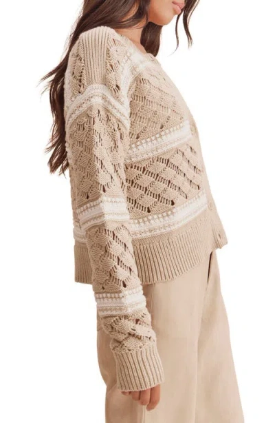 Splendid Bennett Cotton Open Knit Pattern Cardigan In Brown