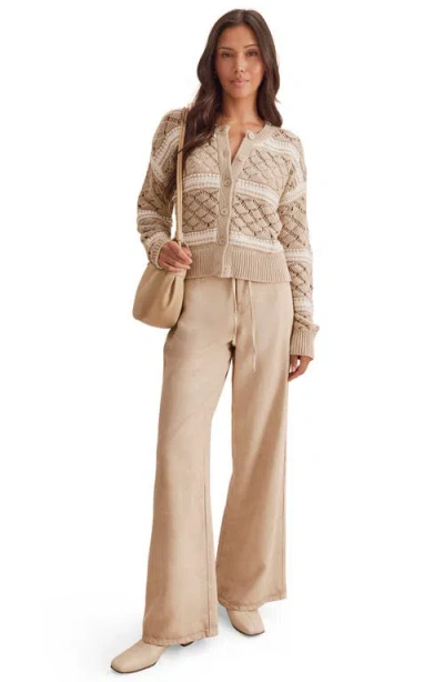Splendid Bennett Cotton Open Knit Pattern Cardigan In Brown