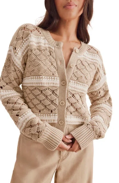 Splendid Bennett Cotton Open Knit Pattern Cardigan In Brown