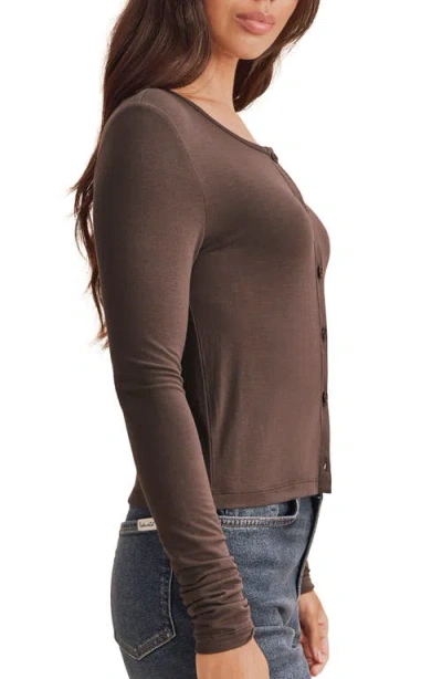 Splendid Long Sleeve Button Front Cardigan In Brown