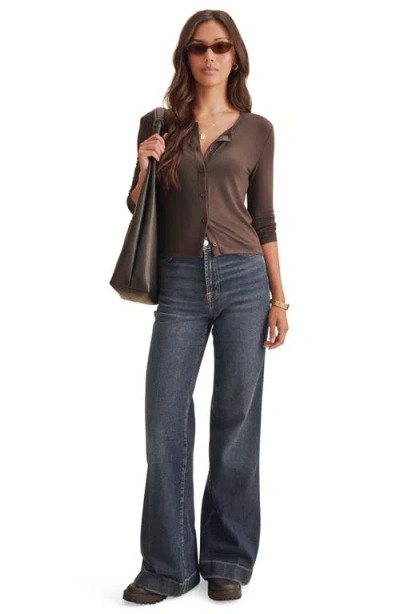 Splendid Long Sleeve Button Front Cardigan In Brown