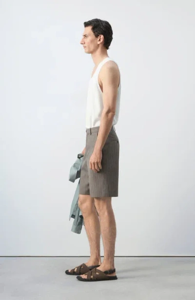 Mango Pinstripe Bermuda Shorts In Gray