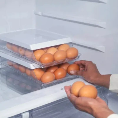 Ou Rolling Clear Stackable Egg Holder Organizer 2-piece Set In Clear/white